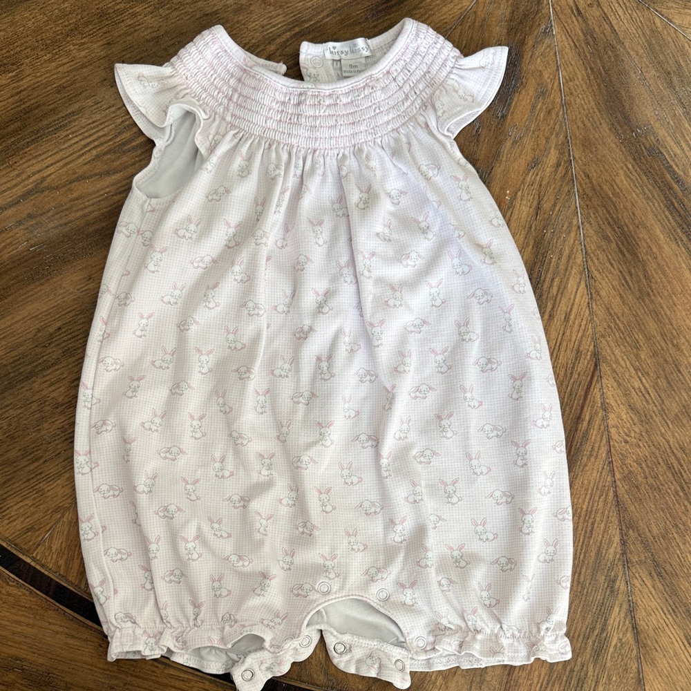 Kissy Kissy White Romper with Pink Bunny Print